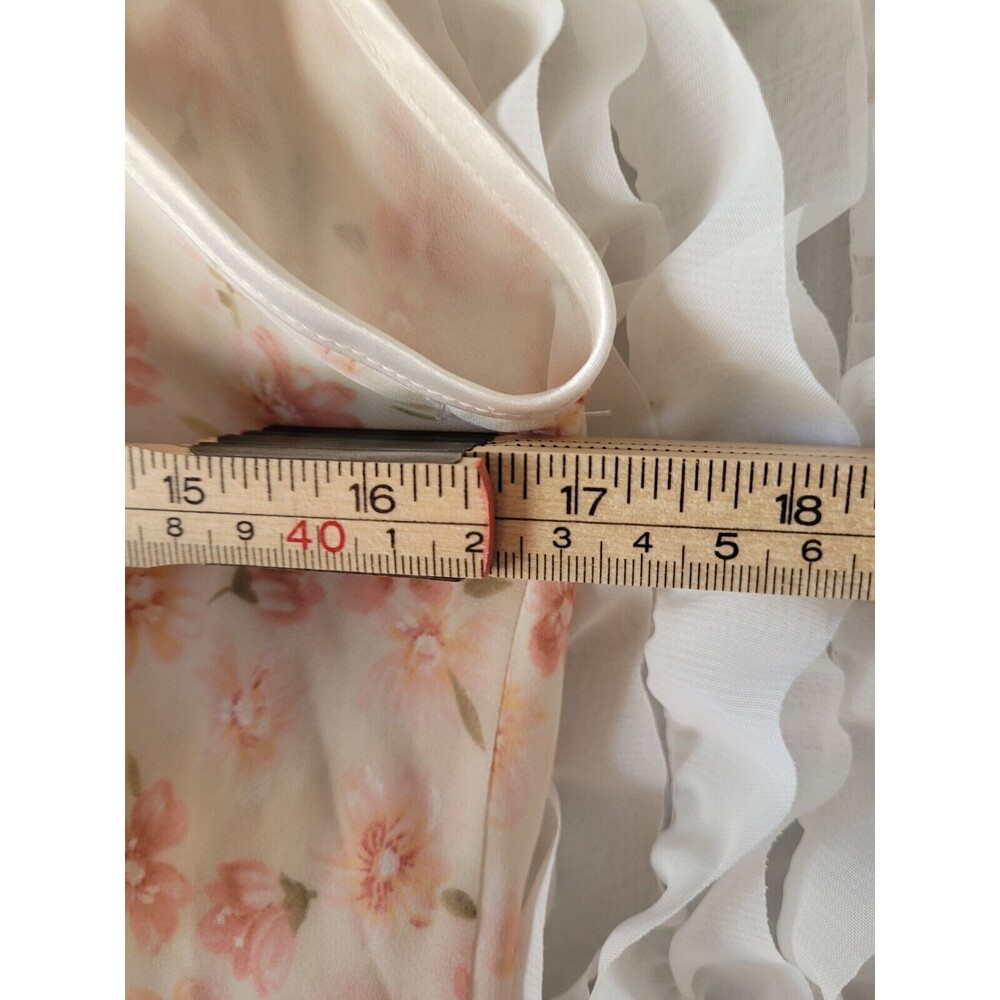 vtg CALIFORNIA DYNASTY Floral Chiffon Sheer Short Slip Chemise Nightgown LACE M - Picture 7 of 8